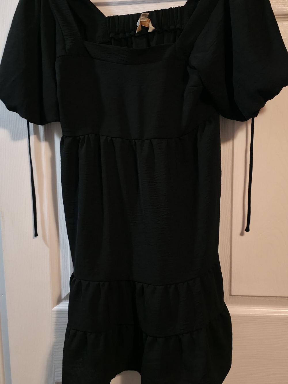 4/$67 Deal! Monteau Black Puff-Sleeve Tiered Square-Neck Mini Dress